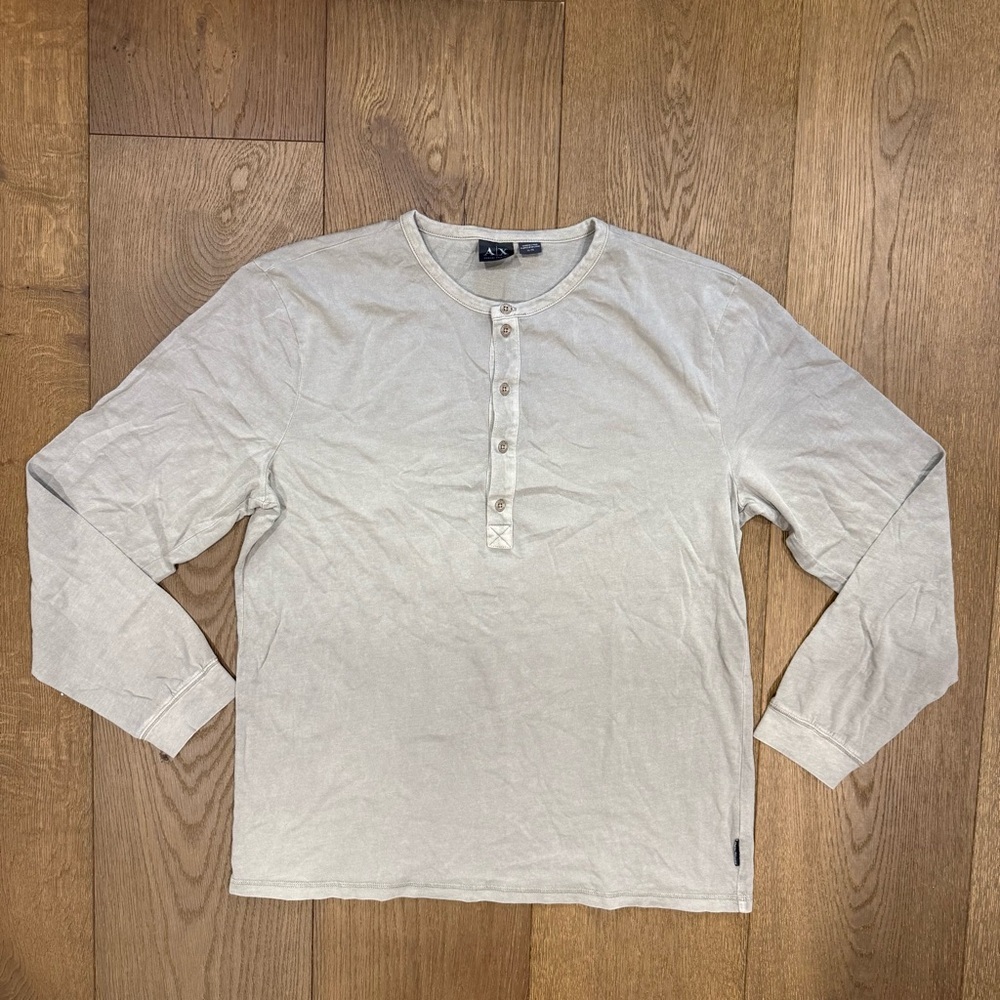 Armani Exchange Men’s Washed Light Gray Long Sleeve Henley